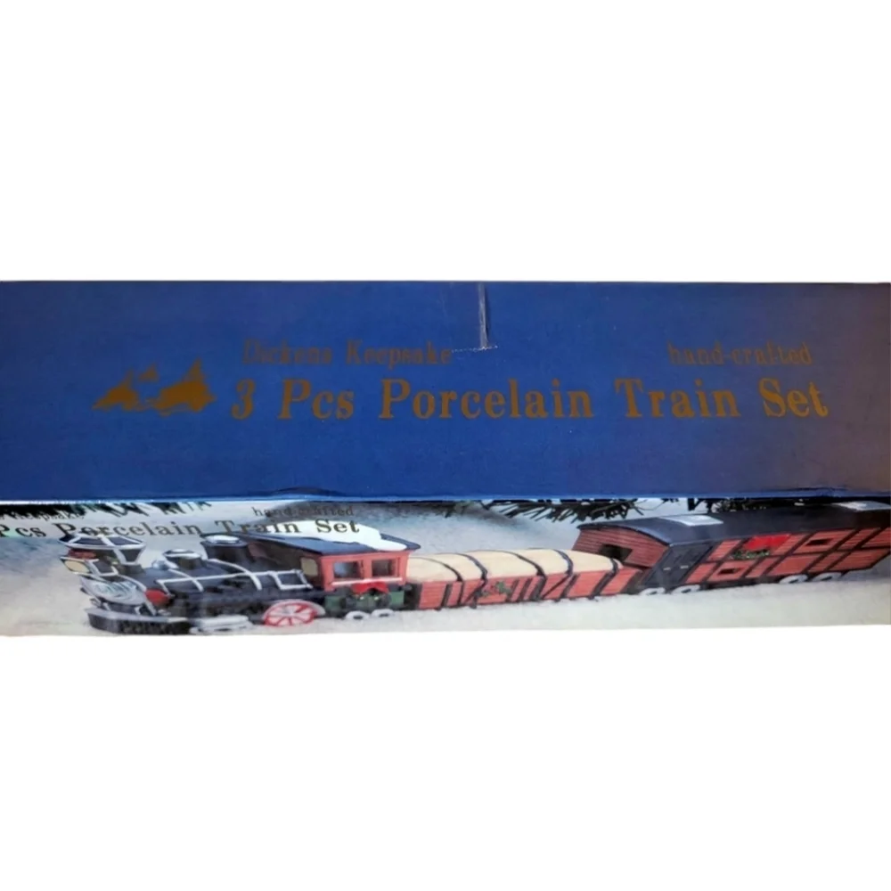 Dicken's Keepsake 3Pc Christmas Porcelain Vintage Train Set With Original Box